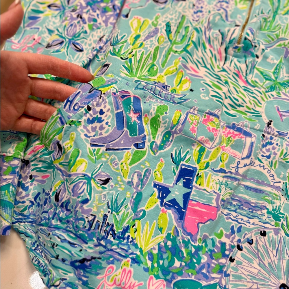 Lilly Pulitzer Vibrant Blue and Green Zip Pullover - Picture 3 of 4